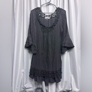MOLIO RELIO Boho crocheted Tunic mini dress black S